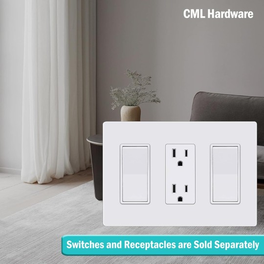 Screwless Decorator Wall Plates, 3-Gang Wall Safe Outlet Cover, 4 Pack Hidden Screw Switch Plate, Standard Size 4.68”X 6.54”, Impact Resistant, White