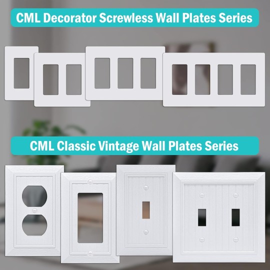 Screwless Decorator Wall Plates, 3-Gang Wall Safe Outlet Cover, 4 Pack Hidden Screw Switch Plate, Standard Size 4.68”X 6.54”, Impact Resistant, White