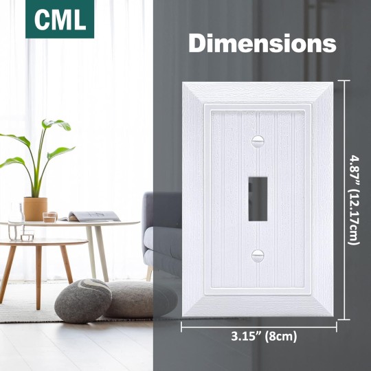 Classic Single Toggle Switch Wall Plate, 1-Gang Outlet Cover, 10 Pack, Standard Size 3.15”X 4.87”, Vintage Retro Wood Grain Design, Impact Resistant, White