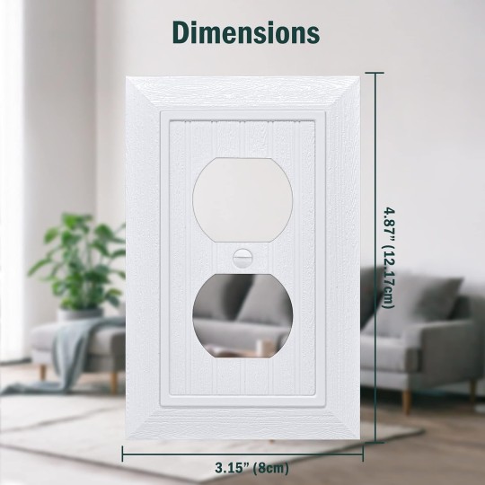 Classic Single Duplex Wall Plate, 1-Gang Vintage Outlet Covers, 10 Pack Retro Wood Grain Design White Switch Plates, Standard Size 3.15”X 4.87”, Impact Resistant