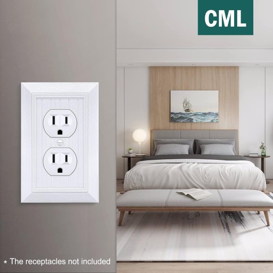 Classic Single Duplex Wall Plate, 1-Gang Vintage Outlet Covers, 10 Pack Retro Wood Grain Design White Switch Plates, Standard Size 3.15”X 4.87”, Impact Resistant