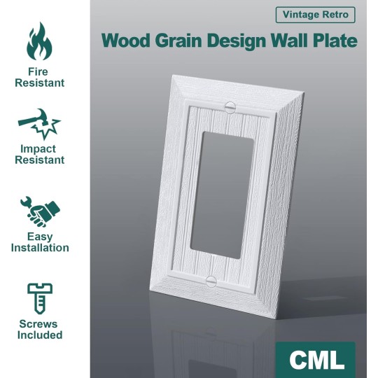 Classic Single Decorator Wall Plate, Vintage 1-Gang Light Switch Covers, 10 Pack Retro Wood grain Design Outlet Cover Plates, Standard Size 3.15”X 4.87”, Impact Resistant, White