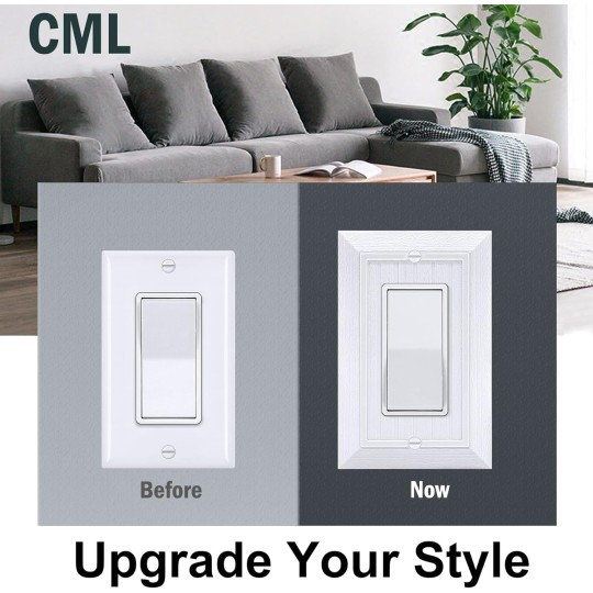 Classic Single Decorator Wall Plate, Vintage 1-Gang Light Switch Covers, 10 Pack Retro Wood grain Design Outlet Cover Plates, Standard Size 3.15”X 4.87”, Impact Resistant, White