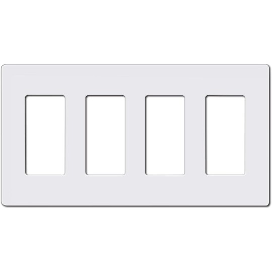 Decorator Screwless Wall Plate, 4-Gang Light Switch Covers, Decor Outlet Cover Plate, Standard Size 4.68”X 8.34”, Impact Resistant, White