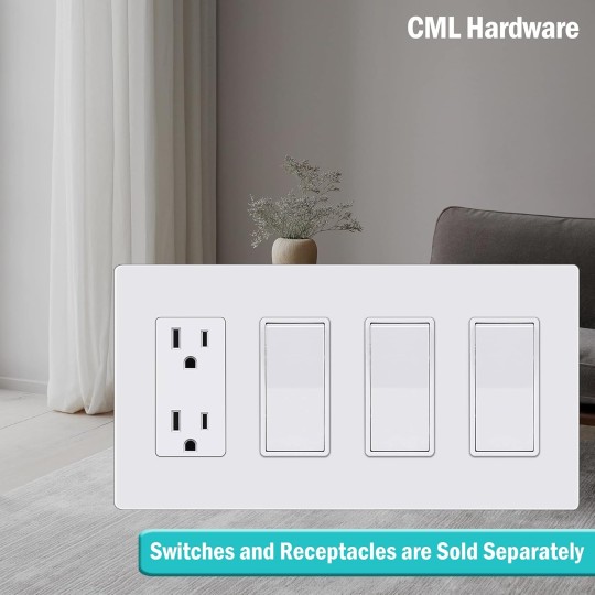 Decorator Screwless Wall Plate, 4-Gang Light Switch Covers, Decor Outlet Cover Plate, Standard Size 4.68”X 8.34”, Impact Resistant, White