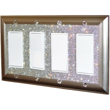 Classy Glam Decorative Crystal Bling Rhinestone Wall Plate Cover (Quad Decorator/Rocker/GFC)
