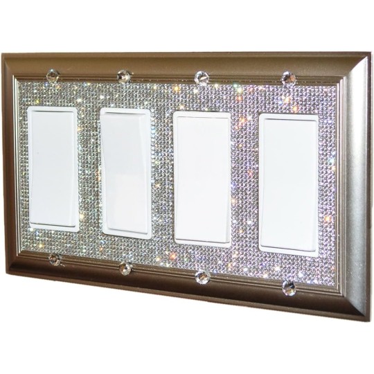 Classy Glam Decorative Crystal Bling Rhinestone Wall Plate Cover (Quad Decorator/Rocker/GFC)