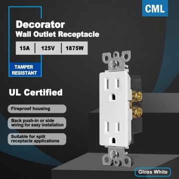 (100 Pack) 15 Amp Decor Wall Receptacle Outlet, Child-Safe Tamper Resistant (TR), 15A/125V, Standard Decorator Electrical Outlet, UL Listed, White