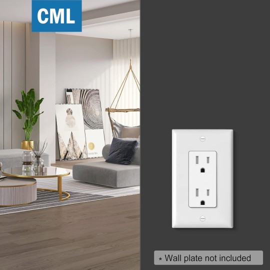 (100 Pack) 15 Amp Decor Wall Receptacle Outlet, Child-Safe Tamper Resistant (TR), 15A/125V, Standard Decorator Electrical Outlet, UL Listed, White
