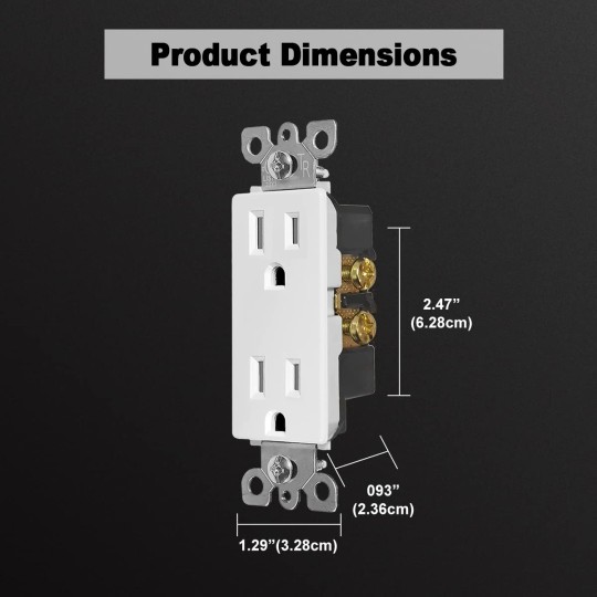 (100 Pack) 15 Amp Decor Wall Receptacle Outlet, Child-Safe Tamper Resistant (TR), 15A/125V, Standard Decorator Electrical Outlet, UL Listed, White
