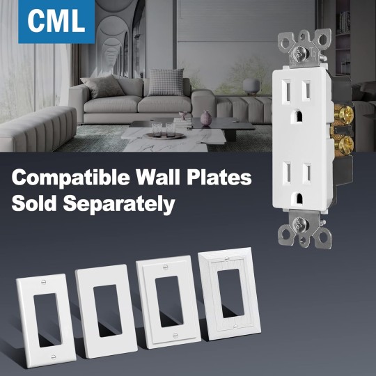 (100 Pack) 15 Amp Decor Wall Receptacle Outlet, Child-Safe Tamper Resistant (TR), 15A/125V, Standard Decorator Electrical Outlet, UL Listed, White