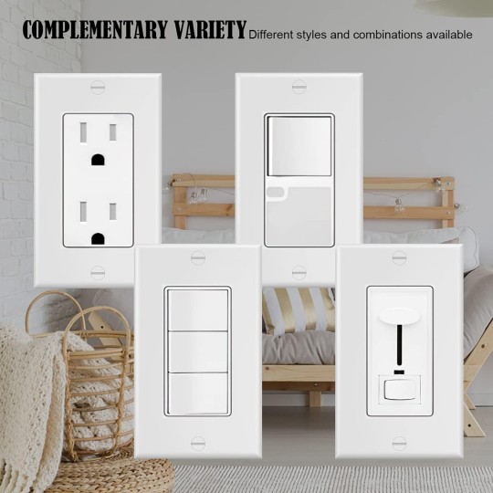 20-Pack 1-Gang Wall Plate Decorator Switch Cover Receptacle Outlet Cover Plates for Light Switches, Dimmers, GFCI, Receptacle, USB Outlet, White