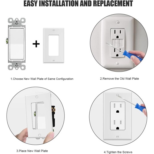 20-Pack 1-Gang Wall Plate Decorator Switch Cover Receptacle Outlet Cover Plates for Light Switches, Dimmers, GFCI, Receptacle, USB Outlet, White