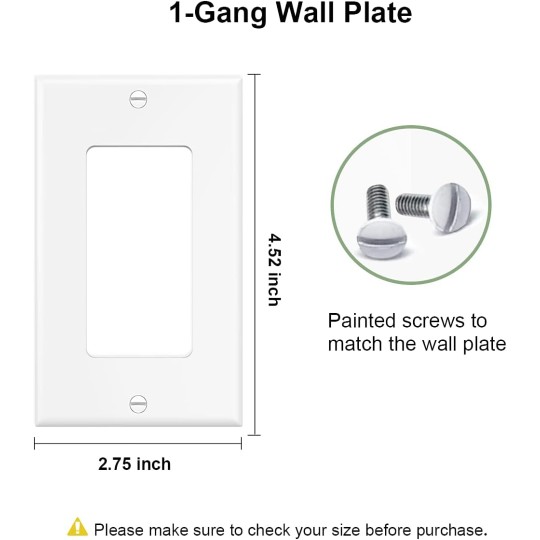 20-Pack 1-Gang Wall Plate Decorator Switch Cover Receptacle Outlet Cover Plates for Light Switches, Dimmers, GFCI, Receptacle, USB Outlet, White