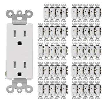 15 Amp Decorator Wall Recetpacle Outlet, 50 Pack Tamper Resistant (TR) Decor Standard Electrical Outlets, 15A/125V, 2 Pole 3 Wire, UL Listed, White