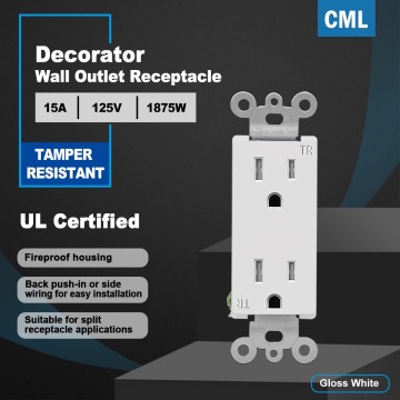 15 Amp Decorator Wall Recetpacle Outlet, 50 Pack Tamper Resistant (TR) Decor Standard Electrical Outlets, 15A/125V, 2 Pole 3 Wire, UL Listed, White