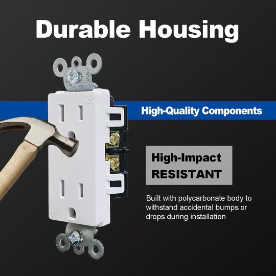 15 Amp Decorator Wall Recetpacle Outlet, 50 Pack Tamper Resistant (TR) Decor Standard Electrical Outlets, 15A/125V, 2 Pole 3 Wire, UL Listed, White