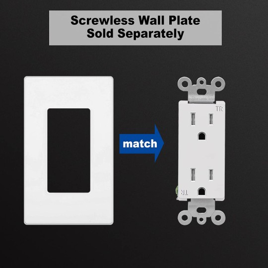 15 Amp Decorator Wall Recetpacle Outlet, 50 Pack Tamper Resistant (TR) Decor Standard Electrical Outlets, 15A/125V, 2 Pole 3 Wire, UL Listed, White