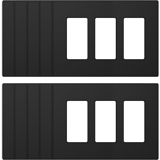 3-Gang Screwless Decorative Wall Plates, Mid-Size Unbreakable Thermoplastic Faceplate Cover for Decorator Receptacle Outlet Switch, UL Listed (10 Pack, Matte Black)