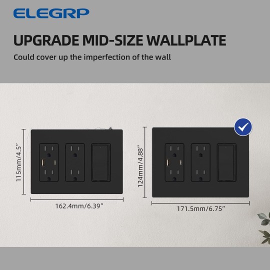 3-Gang Screwless Decorative Wall Plates, Mid-Size Unbreakable Thermoplastic Faceplate Cover for Decorator Receptacle Outlet Switch, UL Listed (10 Pack, Matte Black)