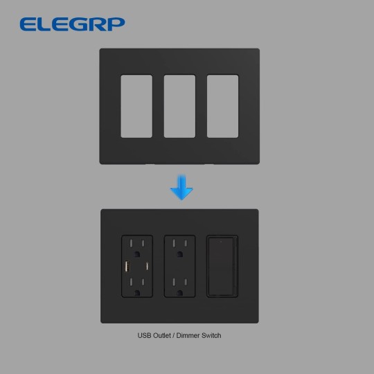 3-Gang Screwless Decorative Wall Plates, Mid-Size Unbreakable Thermoplastic Faceplate Cover for Decorator Receptacle Outlet Switch, UL Listed (10 Pack, Matte Black)