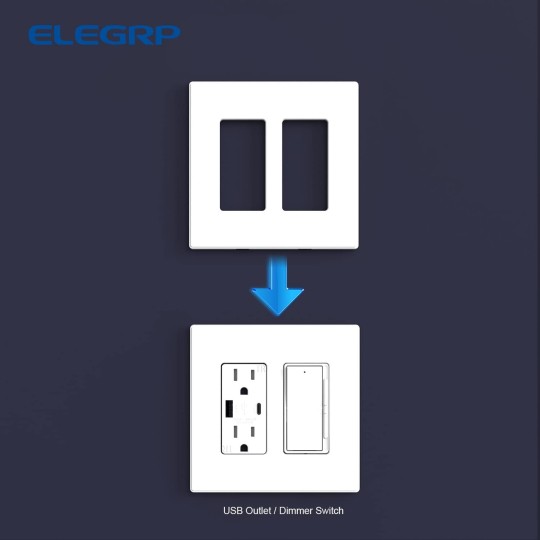 2-Gang Screwless Decorative Wall Plates, Mid-Size 4.88" height x 4.94" length Unbreakable Thermoplastic Faceplate Cover for Decorator Receptacle Outlet & Switch, UL Listed (5 Pack, Matte White)