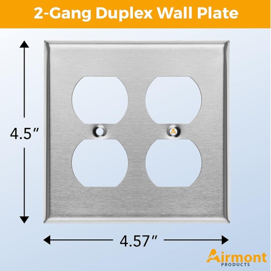 (Pack of 5) AP-10402 Duplex Receptacle Stainless Steel Wall Plate Switch and Electrical Outlet Cover, 2-Gang Standard Size 4.50" x 4.77", Corrosive Resistant Made of Unbreakable Metal