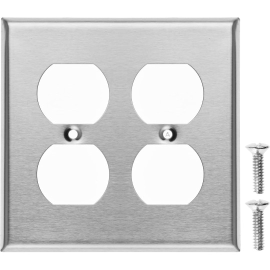 (Pack of 5) AP-10402 Duplex Receptacle Stainless Steel Wall Plate Switch and Electrical Outlet Cover, 2-Gang Standard Size 4.50" x 4.77", Corrosive Resistant Made of Unbreakable Metal