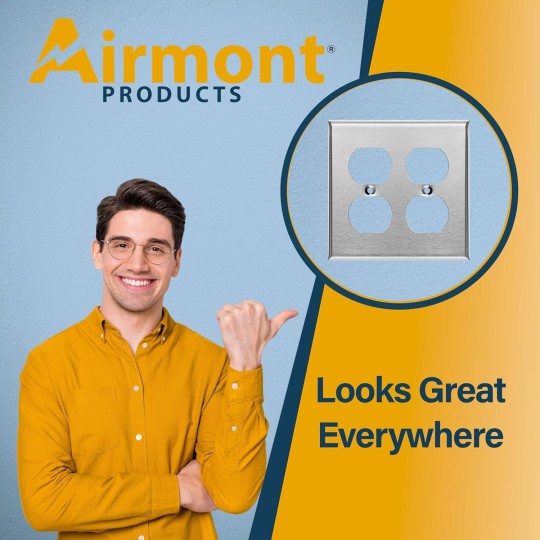 (Pack of 5) AP-10402 Duplex Receptacle Stainless Steel Wall Plate Switch and Electrical Outlet Cover, 2-Gang Standard Size 4.50" x 4.77", Corrosive Resistant Made of Unbreakable Metal