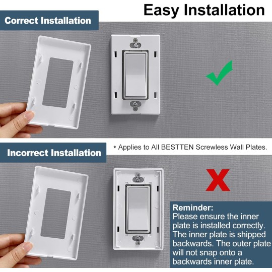 [100 Pack] Modern Designer Screwless Wall Plate, USWP6 Snow White Series, Decorator Outlet Cover, for Light Switch, Dimmer, USB, GFCI, Receptacle