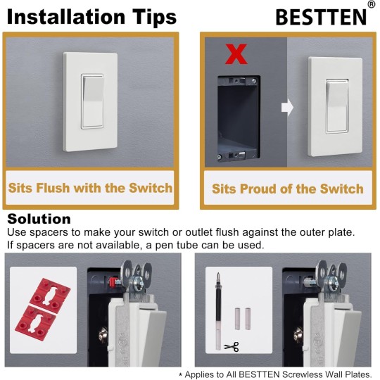 USWP4 White Series, 100 Pack 1-Gang Screwless Wall Plate, Decorator Outlet Cover, for Light Switch, Dimmer, USB, GFCI, Receptacle