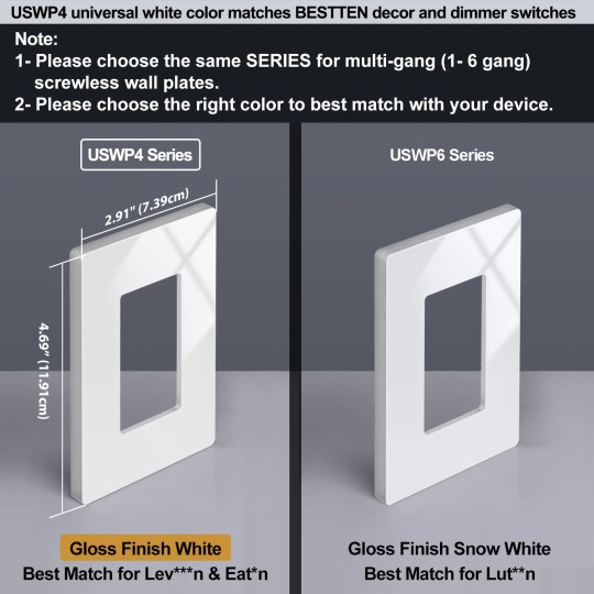 USWP4 White Series, 100 Pack 1-Gang Screwless Wall Plate, Decorator Outlet Cover, for Light Switch, Dimmer, USB, GFCI, Receptacle
