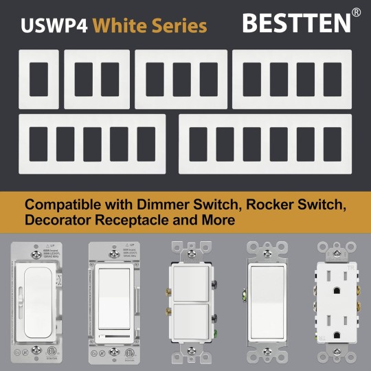 USWP4 White Series, 100 Pack 1-Gang Screwless Wall Plate, Decorator Outlet Cover, for Light Switch, Dimmer, USB, GFCI, Receptacle