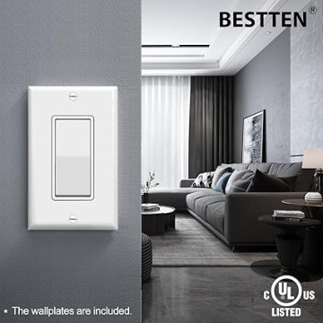 100 Pack Single Pole Decorator Wall Light Switch with Wall Plate, 15A 120/277V, On/Off Rocker Paddle Interrupter for LED and Other Lamps, UL Listed, White
