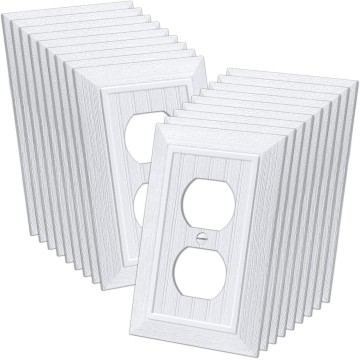 (20 Pack) Classic Single Duplex Wall Plate, 1-Gang Vintage Outlet Covers, Retro Wood Grain Design White Switch Plates, Standard Size 3.15”X 4.87”, Impact Resistant
