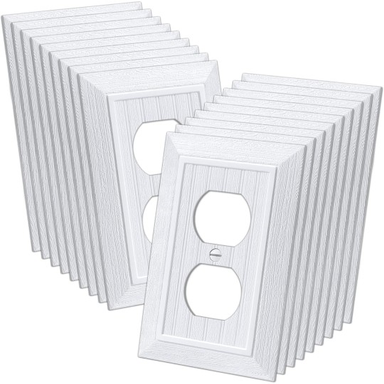 (20 Pack) Classic Single Duplex Wall Plate, 1-Gang Vintage Outlet Covers, Retro Wood Grain Design White Switch Plates, Standard Size 3.15”X 4.87”, Impact Resistant