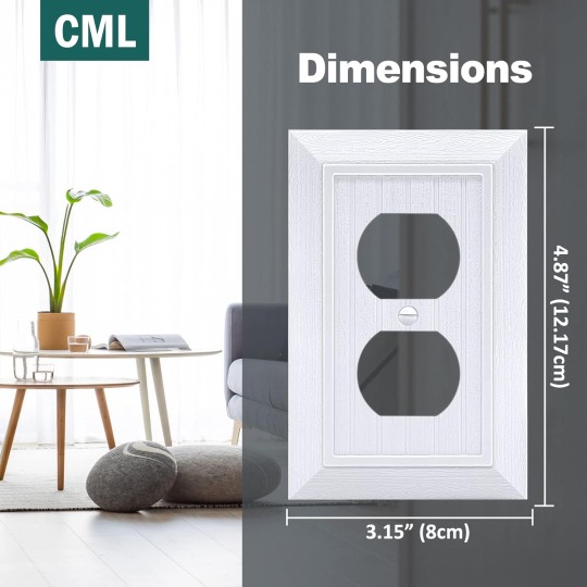 (20 Pack) Classic Single Duplex Wall Plate, 1-Gang Vintage Outlet Covers, Retro Wood Grain Design White Switch Plates, Standard Size 3.15”X 4.87”, Impact Resistant