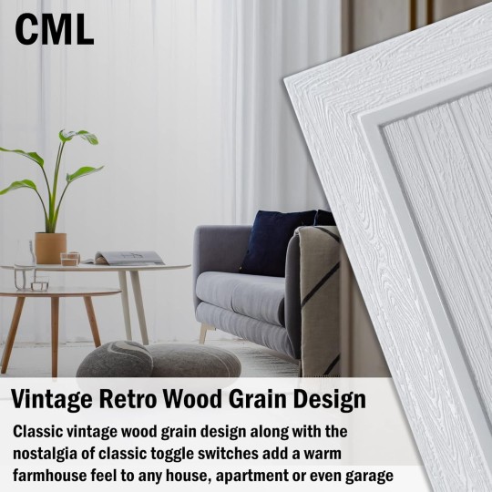 (20 Pack) Classic Single Duplex Wall Plate, 1-Gang Vintage Outlet Covers, Retro Wood Grain Design White Switch Plates, Standard Size 3.15”X 4.87”, Impact Resistant