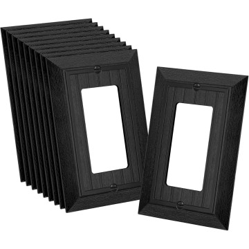 Classic Black Decorator Wall Plate, 1-Gang Beadboard Light Switch Covers, Retro Wood grain Design Outlet Cover, Standard Size 3.15”X 4.87”, Impact Resistant, 10 Pack