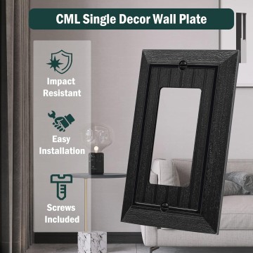 Classic Black Decorator Wall Plate, 1-Gang Beadboard Light Switch Covers, Retro Wood grain Design Outlet Cover, Standard Size 3.15”X 4.87”, Impact Resistant, 10 Pack