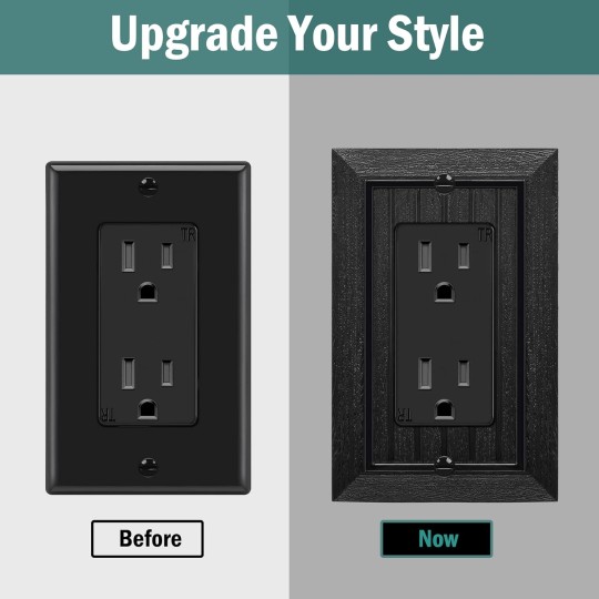 Classic Black Decorator Wall Plate, 1-Gang Beadboard Light Switch Covers, Retro Wood grain Design Outlet Cover, Standard Size 3.15”X 4.87”, Impact Resistant, 10 Pack