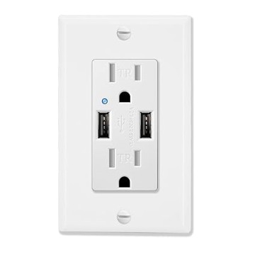 USB Wall Outlet, Outlet 4.2A Wall Outlet with USB Ports 15Amp Duplex USB Outlets Tamper Resistant USB Outlet Charger, Electrical Outlet with Dual USB Ports, White, 8PK