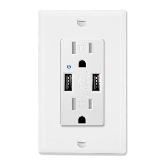 USB Wall Outlet, Outlet 4.2A Wall Outlet with USB Ports 15Amp Duplex USB Outlets Tamper Resistant USB Outlet Charger, Electrical Outlet with Dual USB Ports, White, 8PK