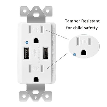 USB Wall Outlet, Outlet 4.2A Wall Outlet with USB Ports 15Amp Duplex USB Outlets Tamper Resistant USB Outlet Charger, Electrical Outlet with Dual USB Ports, White, 8PK