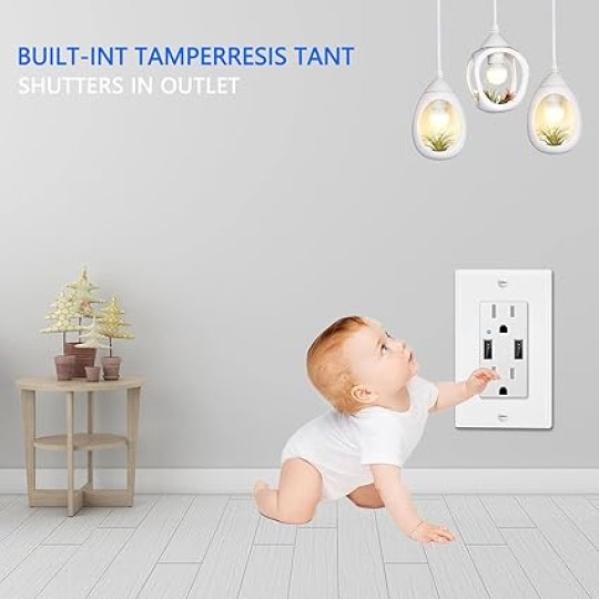 USB Wall Outlet, Outlet 4.2A Wall Outlet with USB Ports 15Amp Duplex USB Outlets Tamper Resistant USB Outlet Charger, Electrical Outlet with Dual USB Ports, White, 8PK