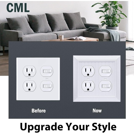 (2 Pack) Classic Double Duplex Wall Plate, 2-Gang Vintage Outlet Covers, Retro Wood Grain Design Beadboard Switch Plates, Impact Resistant, Standard Size 4.95”X 4.87”, White
