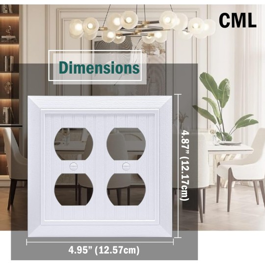 (2 Pack) Classic Double Duplex Wall Plate, 2-Gang Vintage Outlet Covers, Retro Wood Grain Design Beadboard Switch Plates, Impact Resistant, Standard Size 4.95”X 4.87”, White