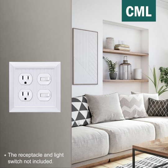 (2 Pack) Classic Double Duplex Wall Plate, 2-Gang Vintage Outlet Covers, Retro Wood Grain Design Beadboard Switch Plates, Impact Resistant, Standard Size 4.95”X 4.87”, White