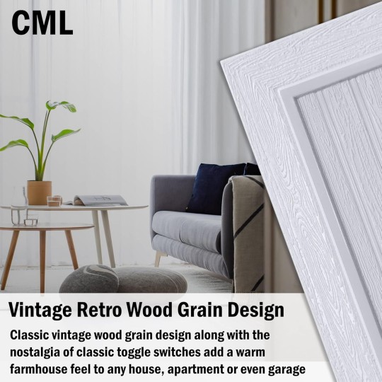 Classic Triple Toggle Switch Wall Plate, 3-Gang Outlet Cover, 2 Pack, Vintage Retro Wood Grain Design Beadboard Wallplate, Impact Resistant, Standard Size 6.87”X 4.87”, White