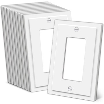 Modern Framed Single Decorator Wall Plate, 1-Gang Decorative Switch or Outlet Cover, 10 Pack White Wallplate, Impact Resistant Polycarbonate, Standard Size 3.15”X 4.87”